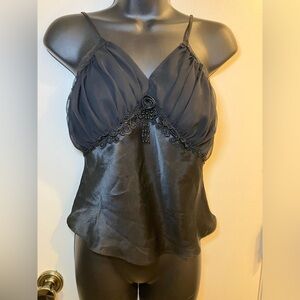 Vintage Delicates Black Satin Cami Size Small